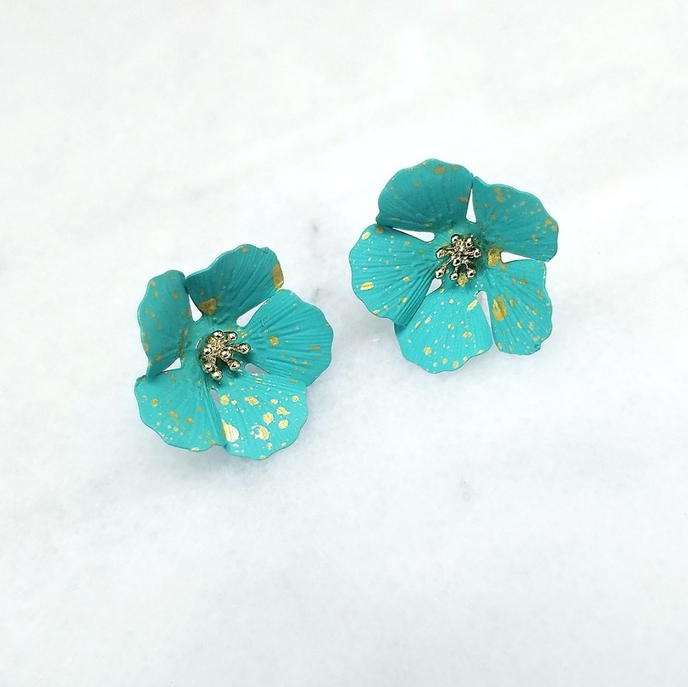 Teal Flower Statement Studs